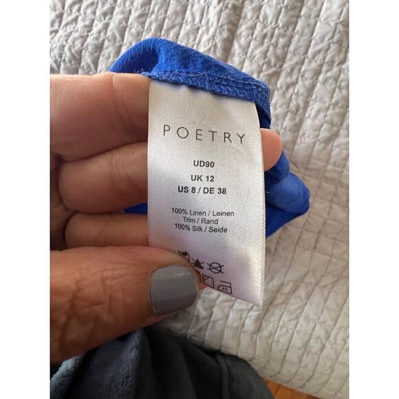 Poetry Blue Linen & Silk Dress US 8 UK 12 Beachy Lagom Beachy Boho Vacation - Picture 3 of 9